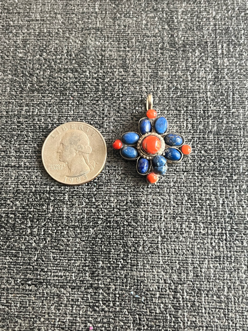 925 lapis and coral pendant